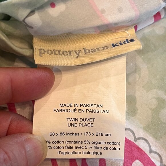Pottery Barn Kids Sabrina TWIN Duvet Cover 100% Cotton Pink Butterflies on Green - Picture 6 of 8